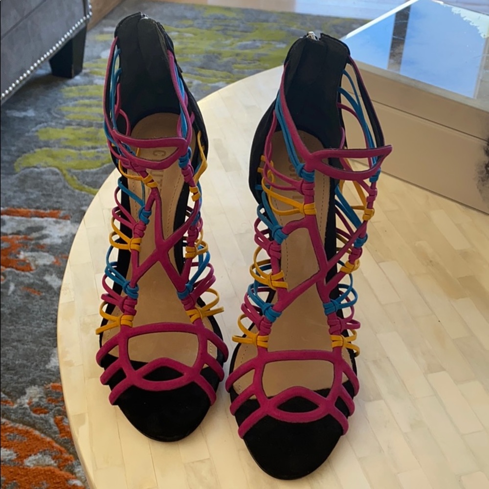 NWT Schutz Size 8.5 Rainbow Suede Cage Sandals